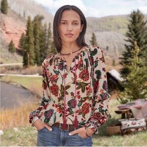 HALE BOB Floral Silk Blend Ruffle Sleeve Top Size Small